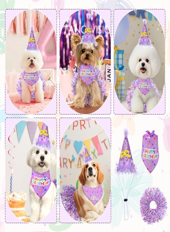 Hpmjz Dog Birthday Bandana with Hat and Dress Girl Set Puppy Birthday Party Supplies Cute Tutu Skirt Outfit for Small Medium Large Dogs Decorations(Purple) - Image 5